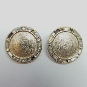 Vintage Berger Rhinestone Clip On Earrings, Gold Tone Round Shape 50s Style